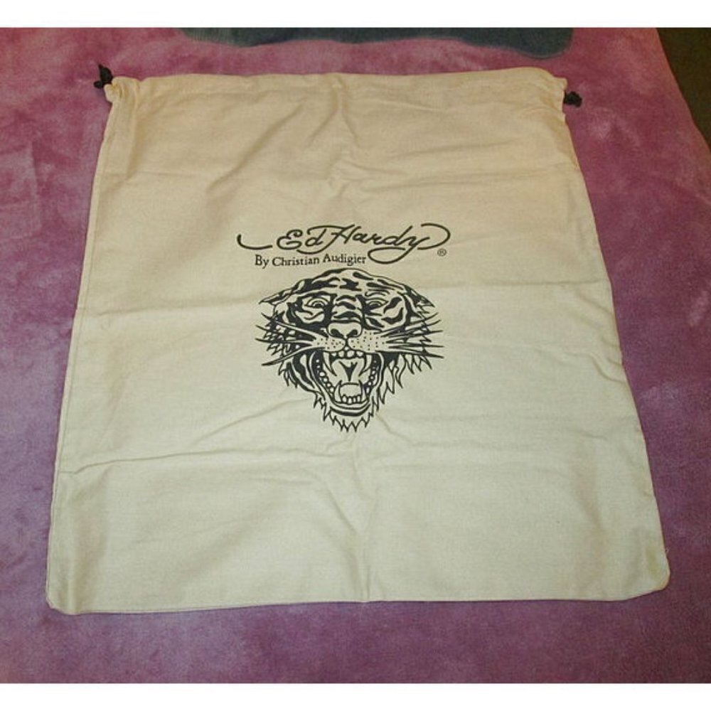 Vtg Y2K Ed Hardy Christian Audigier Tiger Tattoo Dust Bag Handbag Storage 16x18